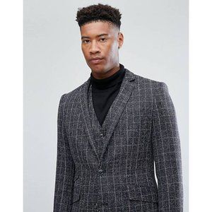 Gianni Feraud‎ men's plus size 46 skinny fit suit jacket wool blend blue check